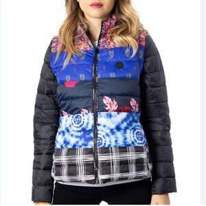 NWT Desigual 2-in-1 Jacket Vest "Copenhagen" Patch Prints Eco Padded Packable XS